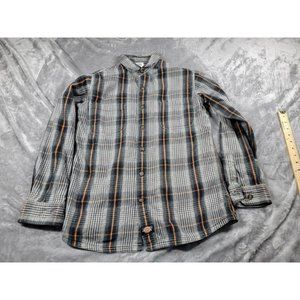 Dickies Mens  Shirt Button Up Medium Moss, Orange Plaid Long Sleeve thick Cotton